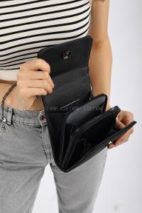 Modalamelif  Cüzdan Bölmeli Çapraz  Kırınkıl Kumaş Çanta Siyah