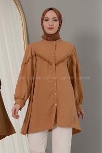 Modalamelif Hakim Yaka Balon Kol Gömlek Camel