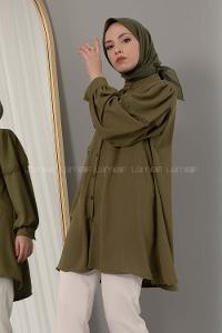 Modalamelif Hakim Yaka Balon Kol Gömlek Haki