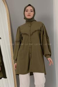 Modalamelif Hakim Yaka Balon Kol Gömlek Haki