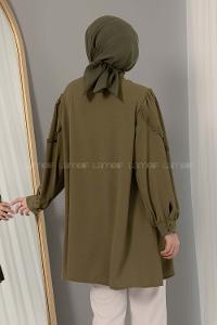 Modalamelif Hakim Yaka Balon Kol Gömlek Haki