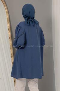 Modalamelif Hakim Yaka Balon Kol Gömlek İndigo