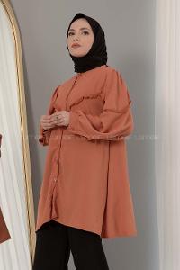 Modalamelif Hakim Yaka Balon Kol Gömlek Kiremit