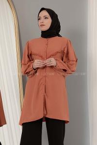 Modalamelif Hakim Yaka Balon Kol Gömlek Kiremit