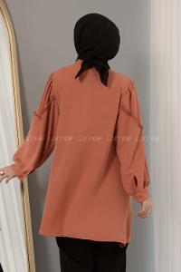 Modalamelif Hakim Yaka Balon Kol Gömlek Kiremit