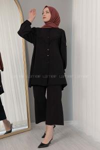 Modalamelif Hakim Yaka Balon Kol Gömlek Siyah