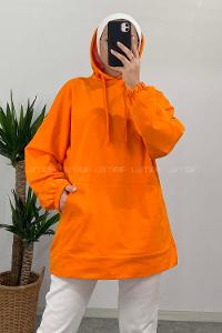 Modalamelif  Kanguru Cepli Kapşonlu Sweatshirt Oranj