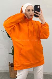 Modalamelif  Kanguru Cepli Kapşonlu Sweatshirt Oranj