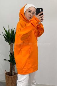 Modalamelif  Kanguru Cepli Kapşonlu Sweatshirt Oranj