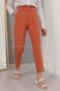 Modalamelif Kaplama Kemerli Pantolon Açık Kiremit