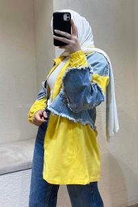 Modalamelif Kot Garnili Ceket Hardal Sarısı