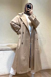 Modalamelif Kuşak Bağlamalı Kapşonlu Trenç Bej