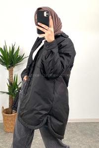 Modalamelif Önü Çıtçıt Düğmeli Mont Siyah