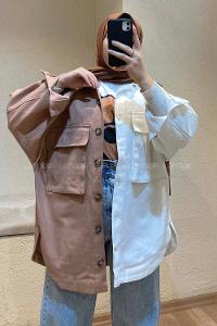 Modalamelif Renk Garnili Gabardin Ceket Camel Ekru