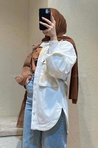 Modalamelif Renk Garnili Gabardin Ceket Camel Ekru