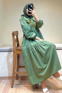 Modalamelif Yaka Dantelli Elbise Çağla