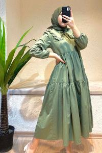 Modalamelif Yaka Dantelli Elbise Çağla