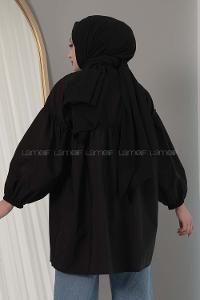 Modalamelif Yaka Fırfırlı Güpürlü Tunik Siyah