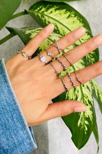 Modalamelif 10lu Set Gümüş Gül Detay Eklem Yüzük