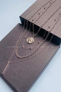 Modalamelif 4lü Zincir Gümüş Tura Kolye