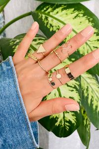Modalamelif 8li Set Gold Geometrik Detay Eklem Yüzük
