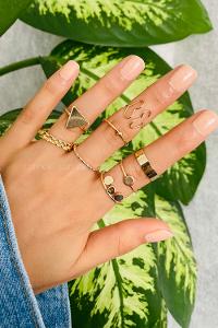 Modalamelif 8li Set Gold Geometrik Detay Eklem Yüzük