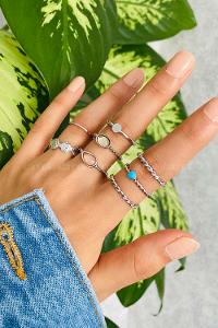 Modalamelif 8li Set Gümüş Özel Taşlı Eklem Yüzük