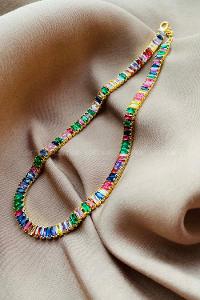 Modalamelif Altın Kaplama Renkli Gold Su Yolu Kolye