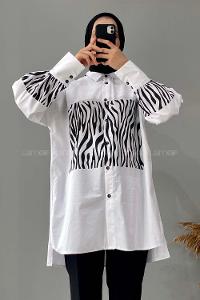 Modalamelif  Balon Kol Zebra Desen Tunik Ekru