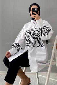 Modalamelif  Balon Kol Zebra Desen Tunik Ekru
