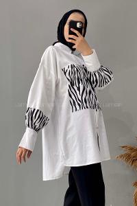 Modalamelif  Balon Kol Zebra Desen Tunik Ekru