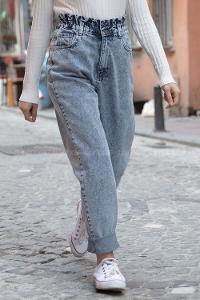 Modalamelif  Beli Lastikli Kar Yıkamalı Jean Buz Mavisi