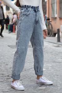 Modalamelif  Beli Lastikli Kar Yıkamalı Jean Buz Mavisi