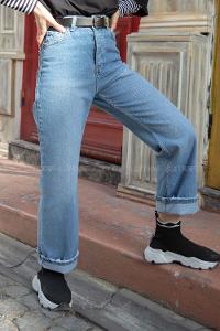 Modalamelif  Bol Paça Yıpratmalı Jean Açık Mavi