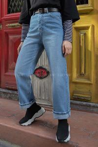 Modalamelif  Bol Paça Yıpratmalı Jean Açık Mavi