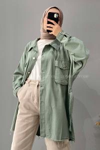 Modalamelif Bombe Cepli Gabardin ceket Çağla Yeşili