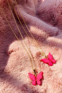 Modalamelif Büyük Pembe Kelebek Kolye