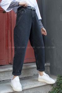 Modalamelif  Çift Cepli Balon Mom Jean Siyah