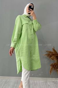 Modalamelif Çift Detaylı Uzun Tunik Çağla Yeşili