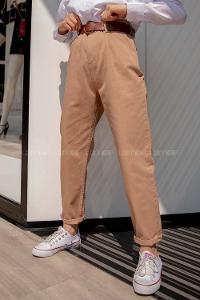Modalamelif Deri Kemerli Pensli Gabardin Pantolon Camel