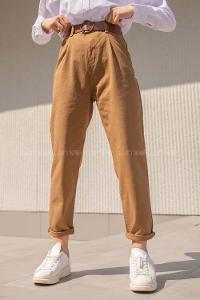 Modalamelif Deri Kemerli Pensli Gabardin Pantolon Taba