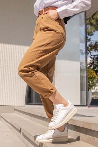 Modalamelif Deri Kemerli Pensli Gabardin Pantolon Taba