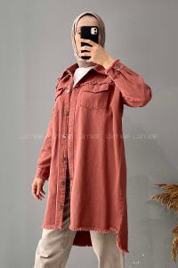 Modalamelif Etek Ucu Püsküllü Rivetli Kot Ceket Gül