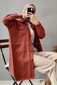 Modalamelif Etek Ucu Püsküllü Rivetli Kot Ceket Gül