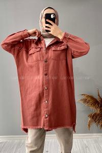 Modalamelif Etek Ucu Püsküllü Rivetli Kot Ceket Gül