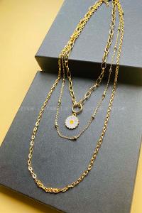 Modalamelif Gold 3lü Zincir Papatya Kolye