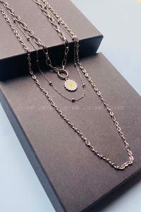 Modalamelif Gümüş 3lü Zincir Papatya Kolye