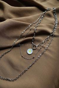 Modalamelif Gümüş 3lü Zincir Papatya Kolye