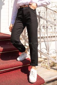 Modalamelif Gümüş Kemerli Gabardin Pantolon Siyah