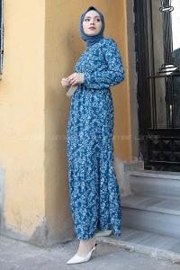 Modalamelif Hasır Kemerli Minimal Papatya Elbise İndigo